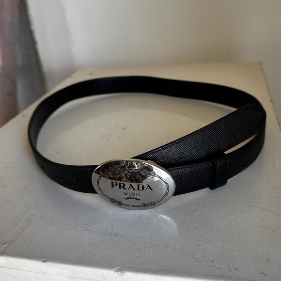 Prada Black Belt with Silver Buckle - Picture 1 of 11